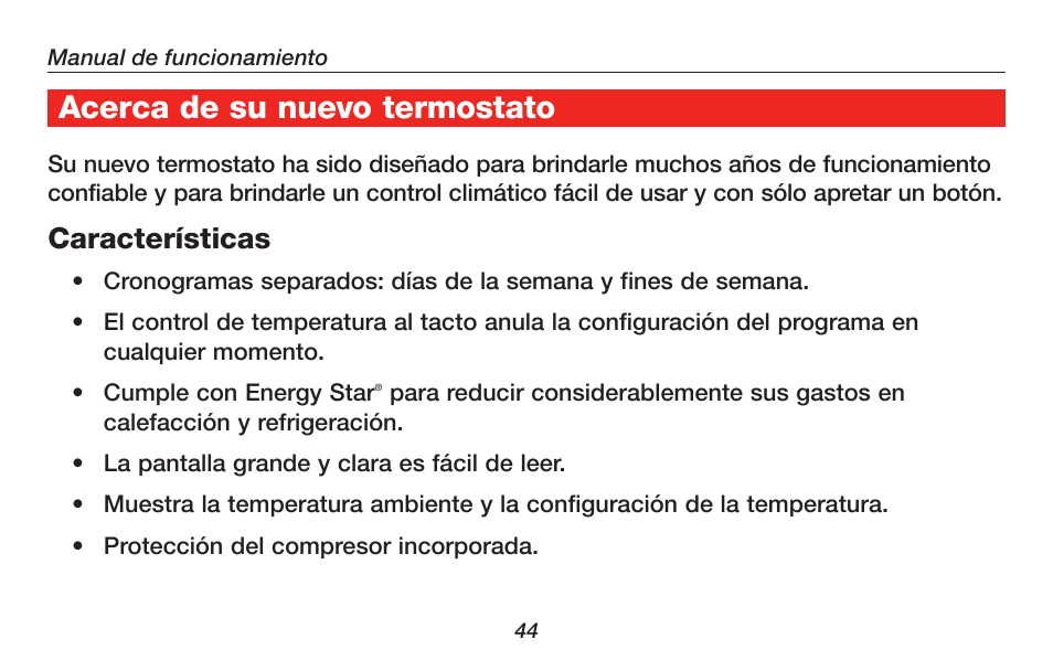 Acerca de su nuevo termostato | Honeywell RTH4300B User Manual | Page 46 / 64