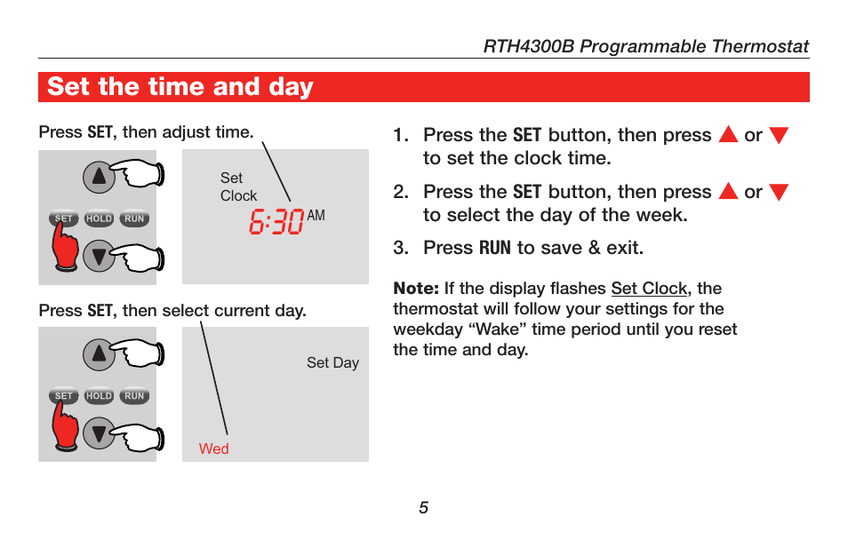 About your new thermostat set the time and day | Honeywell RTH4300B User Manual | Page 7 / 64