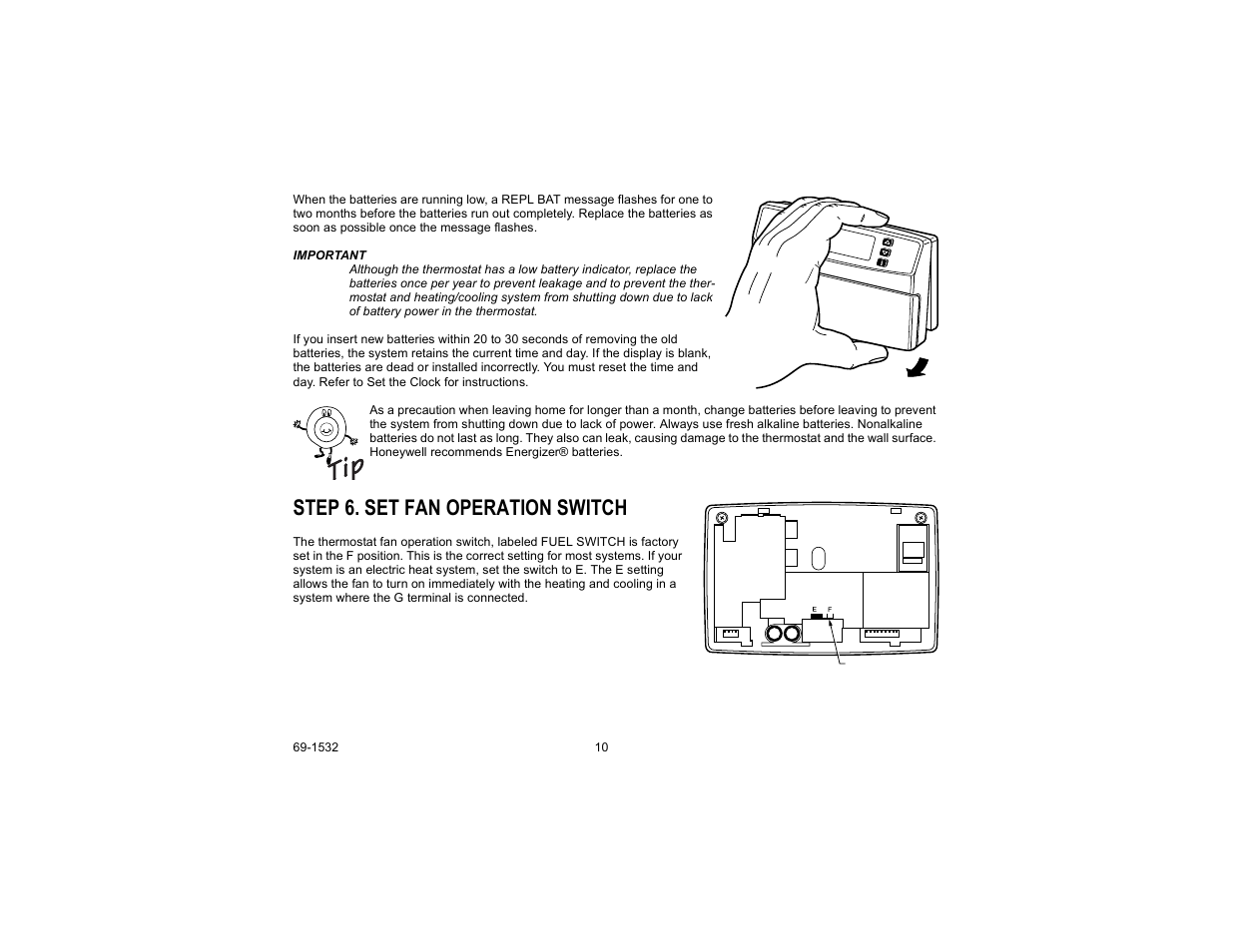 Step 6. set fan operation switch | Honeywell CT8602 User Manual | Page 10 / 24