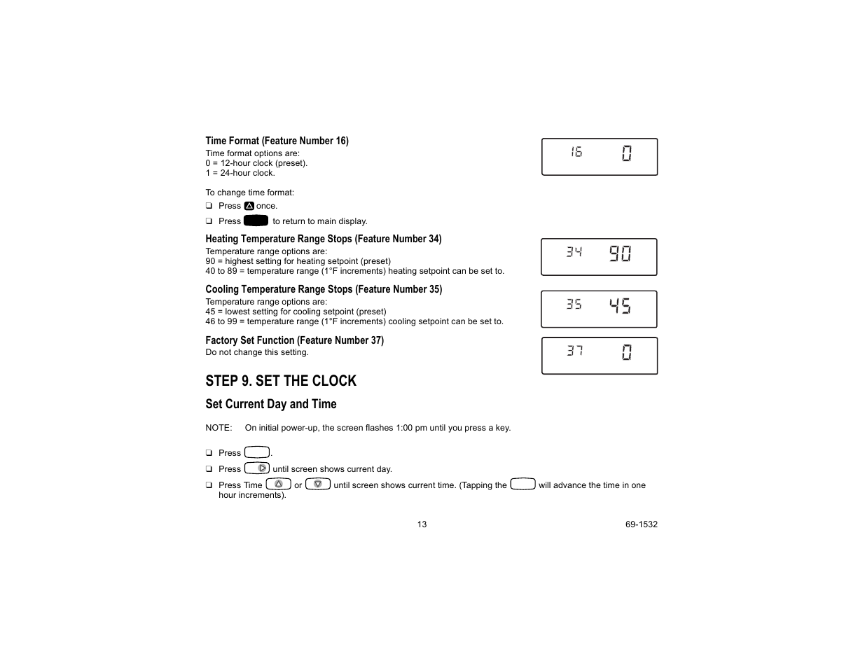 Step 9. set the clock, Set current day and time | Honeywell CT8602 User Manual | Page 13 / 24