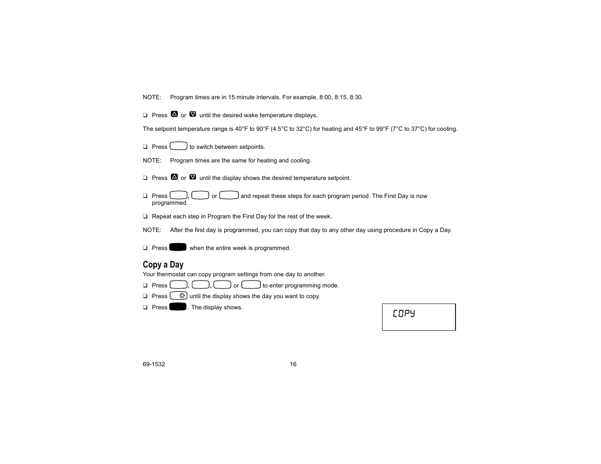 Copy a day | Honeywell CT8602 User Manual | Page 16 / 24