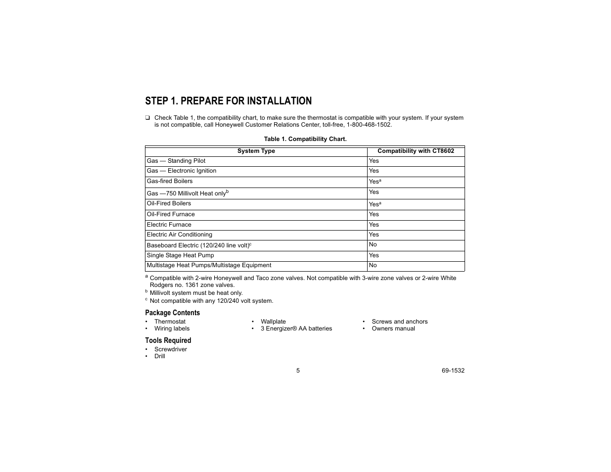 Step 1. prepare for installation | Honeywell CT8602 User Manual | Page 5 / 24