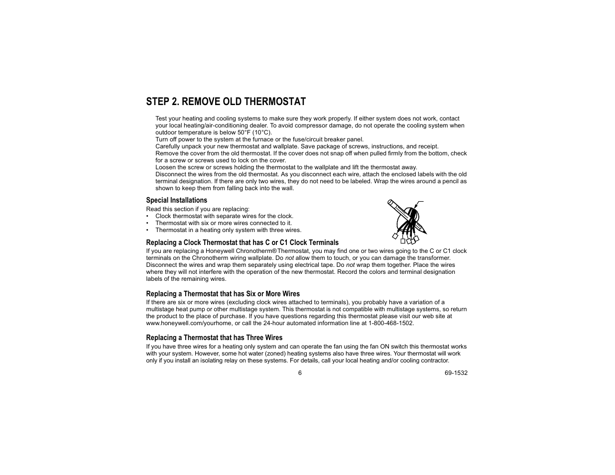 Step 2. remove old thermostat | Honeywell CT8602 User Manual | Page 6 / 24