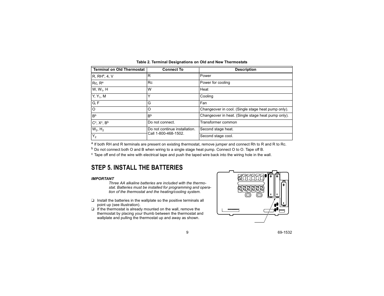 Step 5. install the batteries | Honeywell CT8602 User Manual | Page 9 / 24