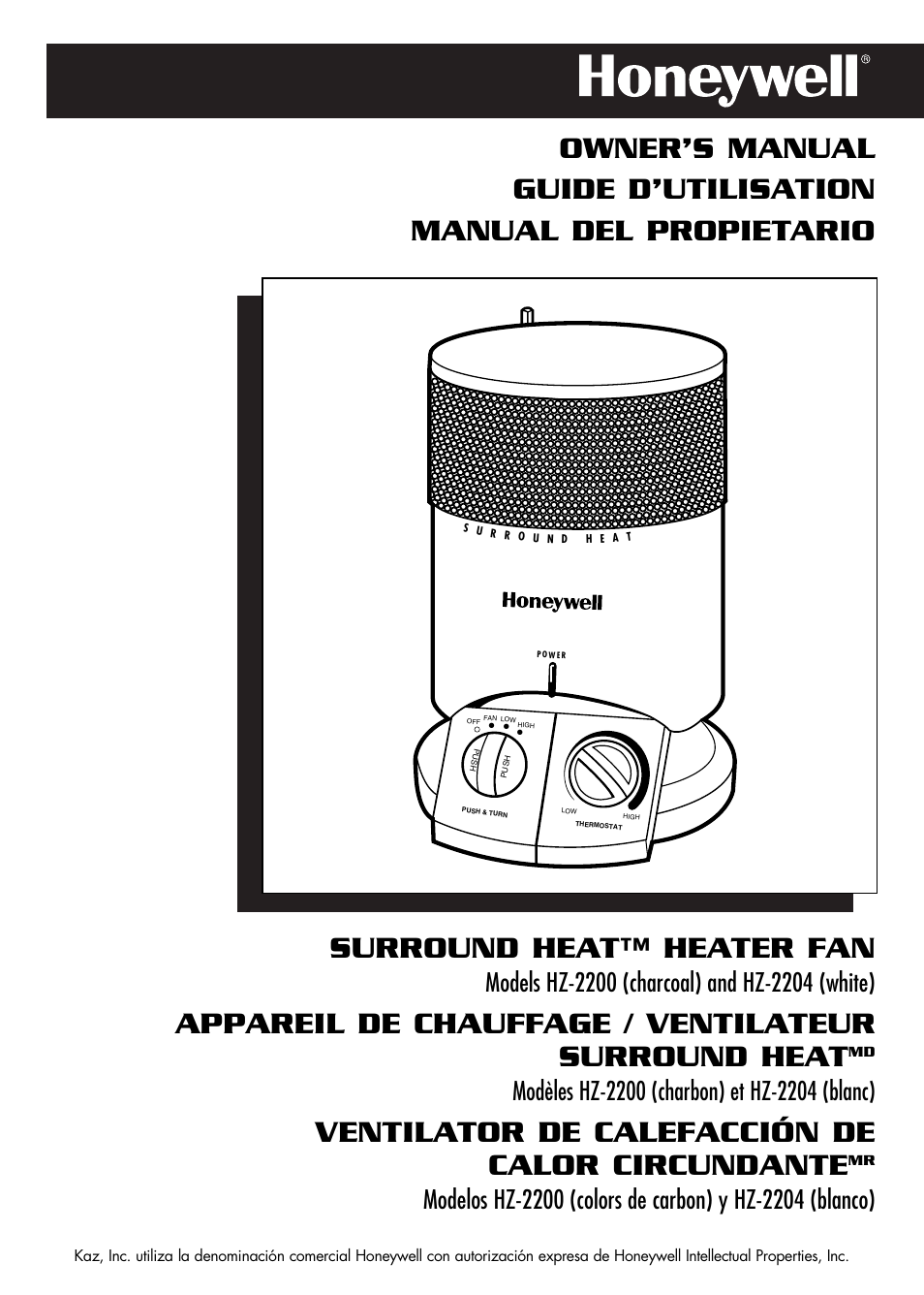 Surround heat™ heater fan, Appareil de chauffage / ventilateur surround heat, Ventilator de calefacción de calor circundante | Honeywell HZ-2204 User Manual | Page 15 / 21