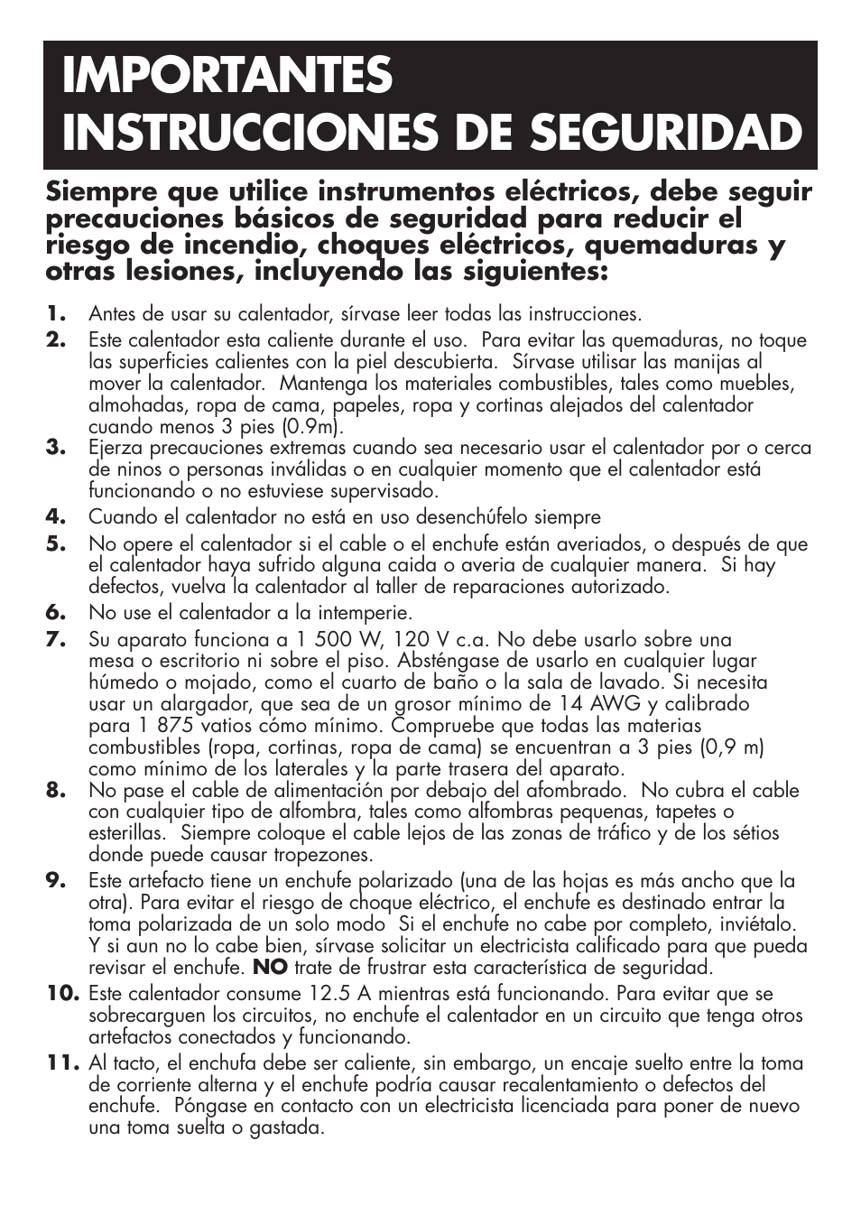 Importantes instrucciones de seguridad | Honeywell HZ-2204 User Manual | Page 16 / 21
