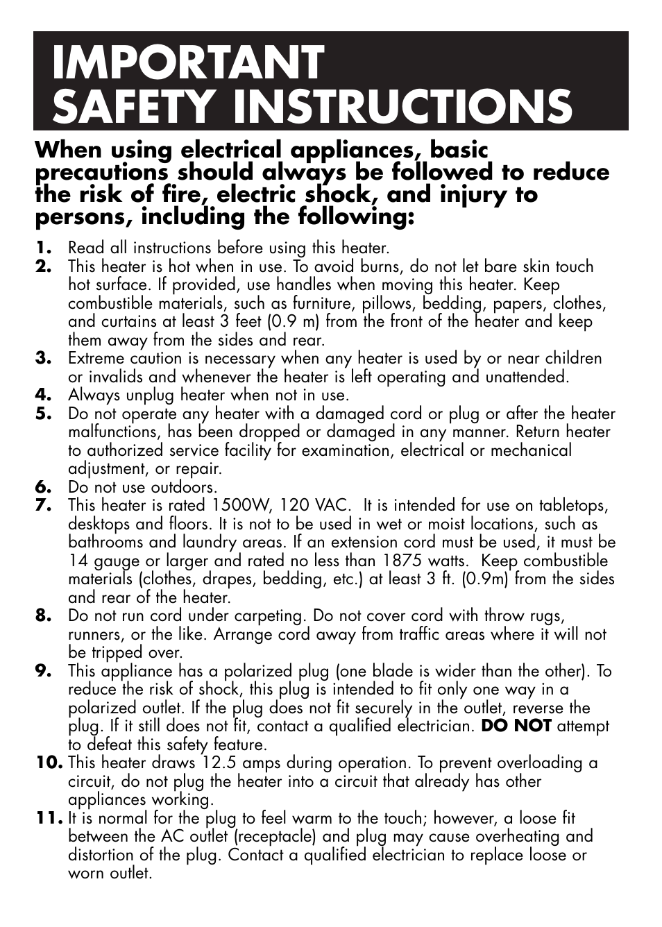 Important safety instructions | Honeywell HZ-2204 User Manual | Page 2 / 21