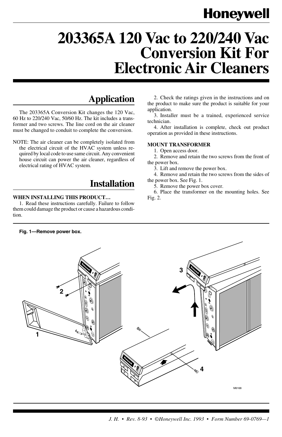 Honeywell 203365A User Manual | 6 pages