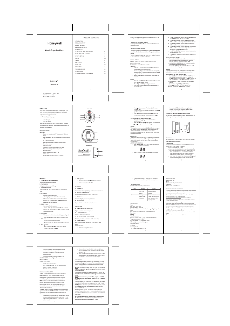 Honeywell PCR191W User Manual | 1 page