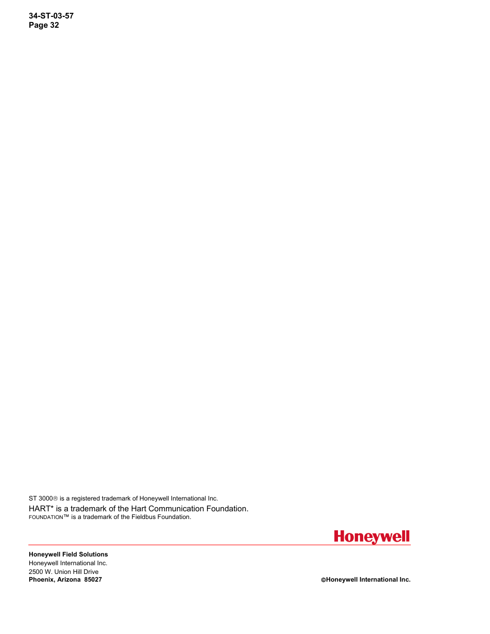 Honeywell ST 3000 SMART TRANSMITTER STR93D User Manual | Page 32 / 32