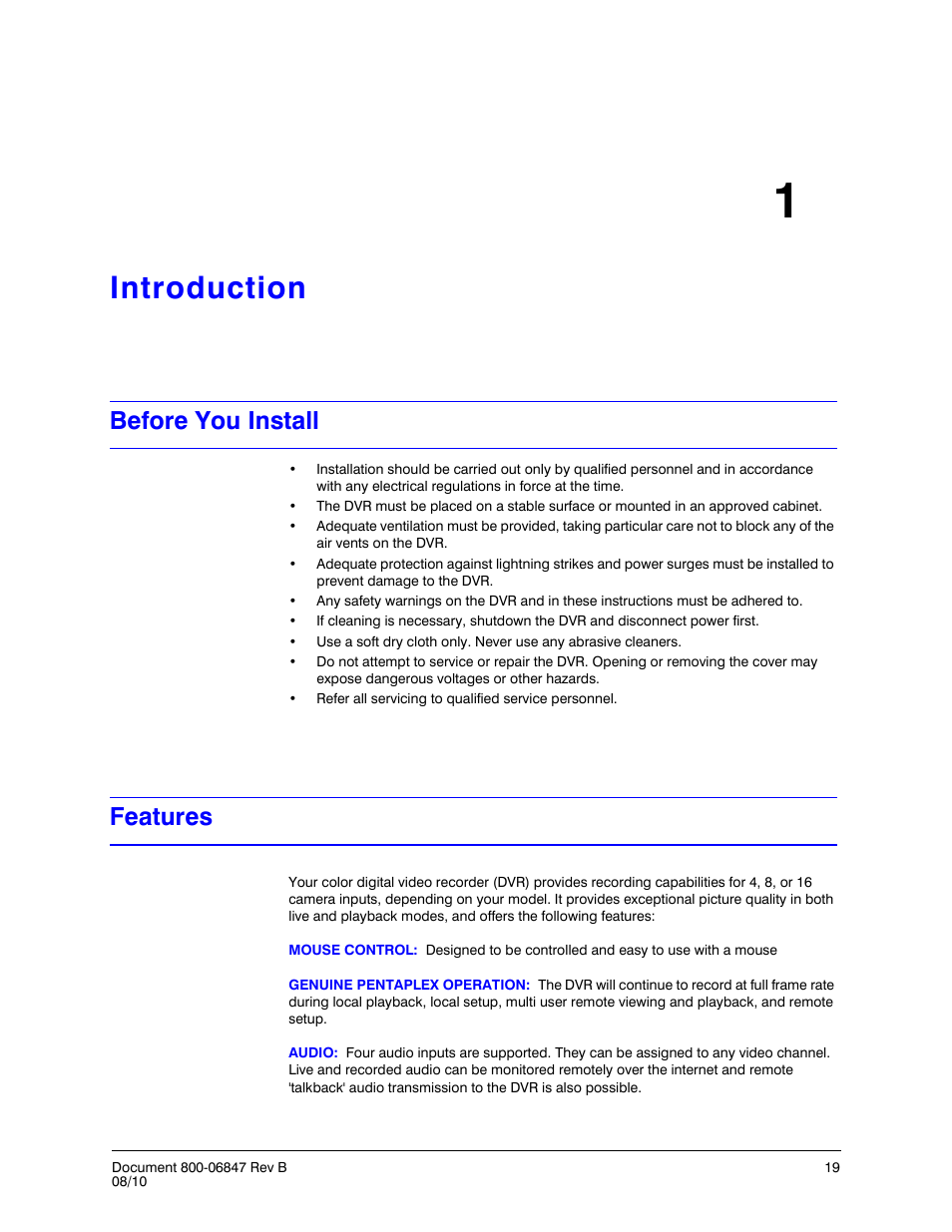 Introduction 1, Before you install, Features | Introduction, Before you install features | Honeywell HREP4 User Manual | Page 19 / 104