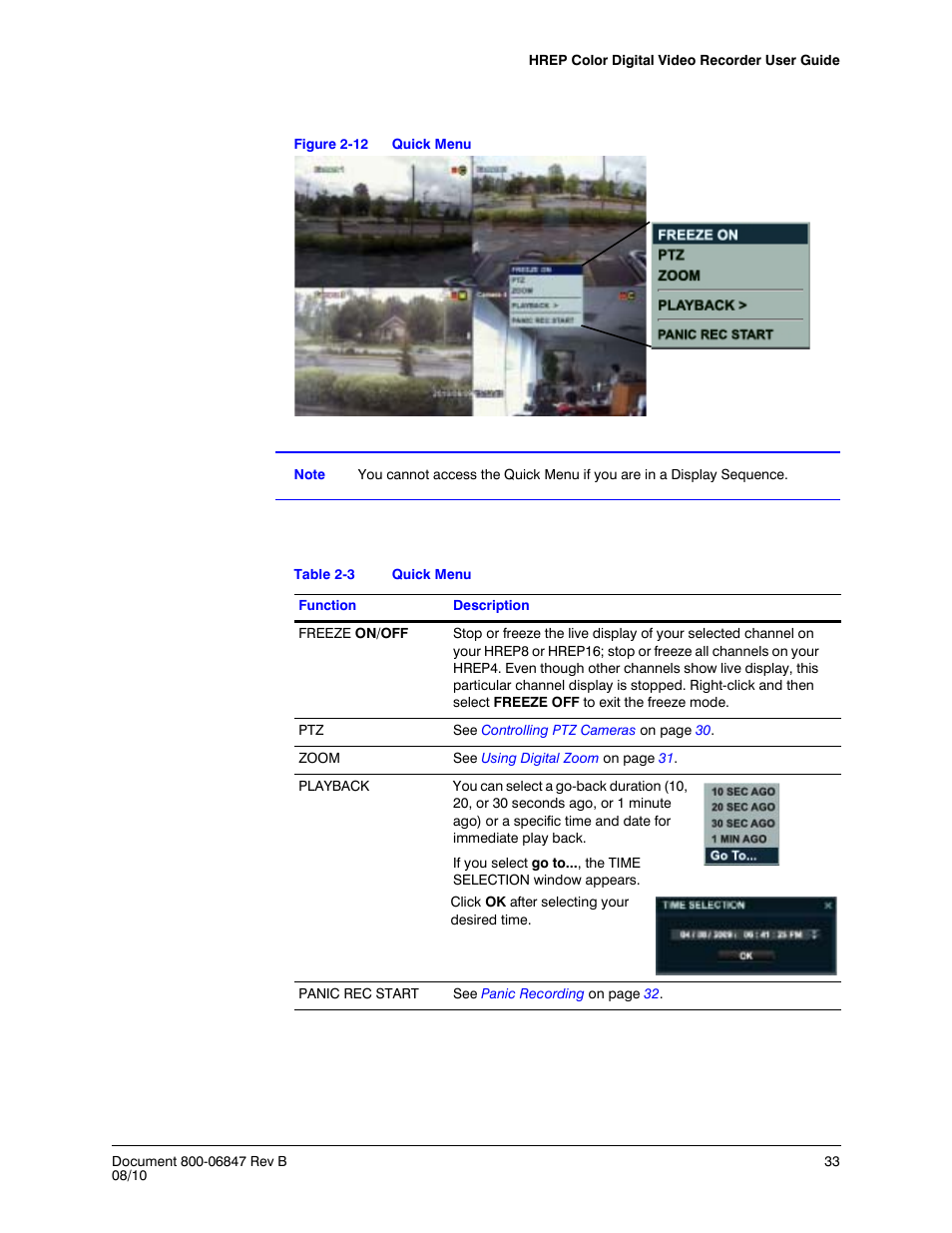 Figure 2-12, Quick menu, Table 2-3 | Honeywell HREP4 User Manual | Page 33 / 104