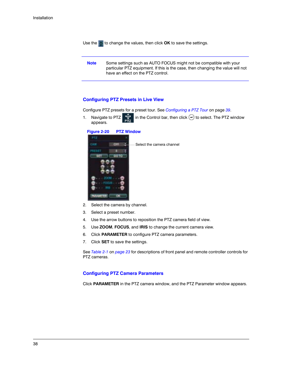 Figure 2-20, Ptz window | Honeywell HREP4 User Manual | Page 38 / 104