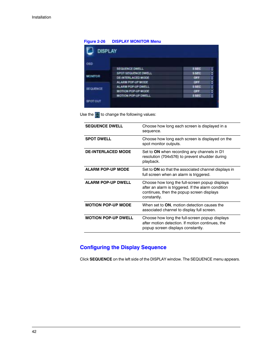 Figure 2-26, Display monitor menu, Configuring | The display sequence, Configuring the display sequence | Honeywell HREP4 User Manual | Page 42 / 104