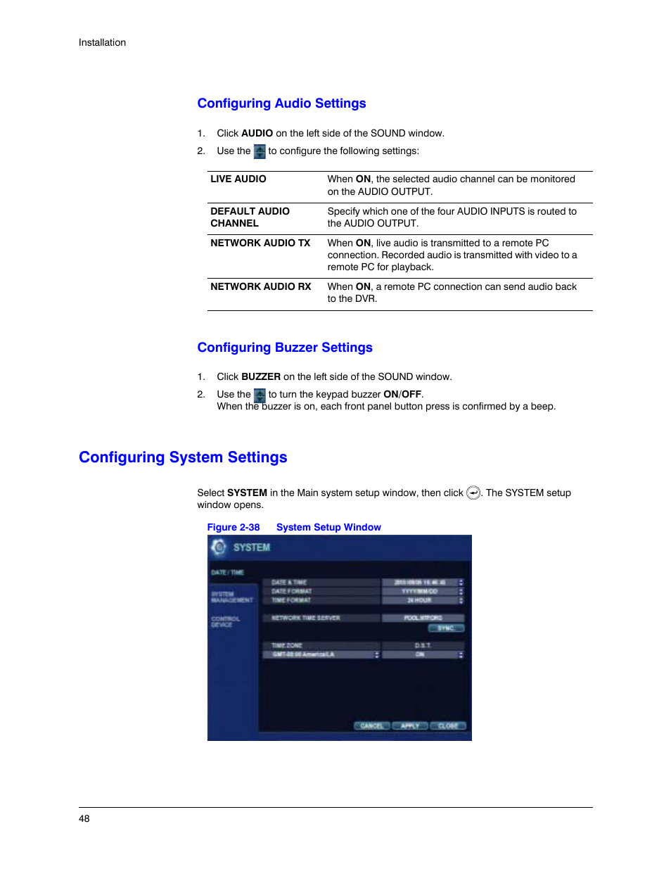 Configuring system settings, Figure 2-38, System setup window | Honeywell HREP4 User Manual | Page 48 / 104