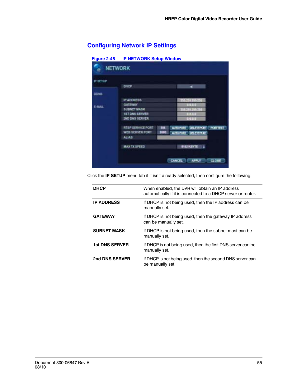 Figure 2-48, Ip network setup window, Configuring network ip settings | Honeywell HREP4 User Manual | Page 55 / 104