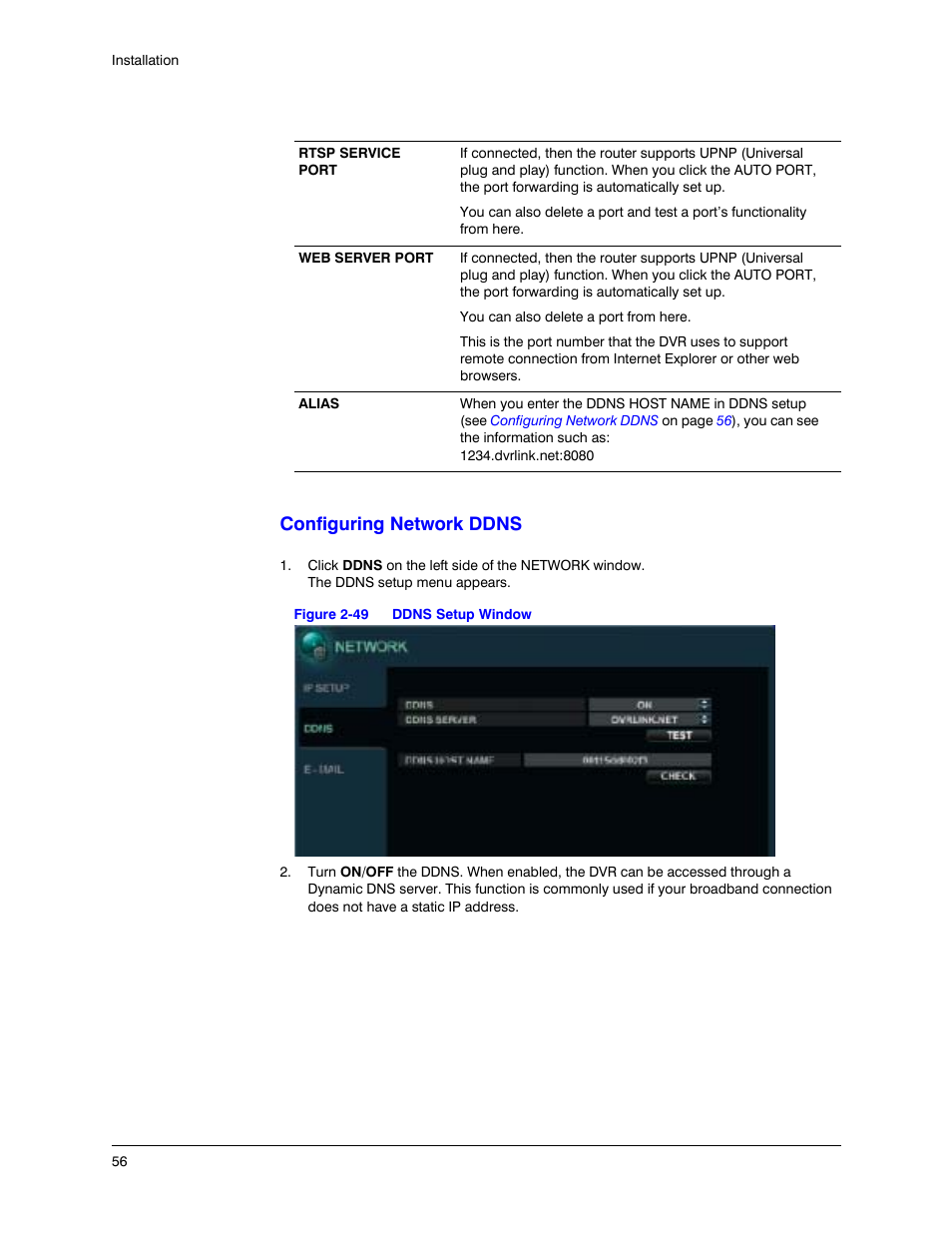 Figure 2-49, Ddns setup window, Configuring network ddns | Honeywell HREP4 User Manual | Page 56 / 104