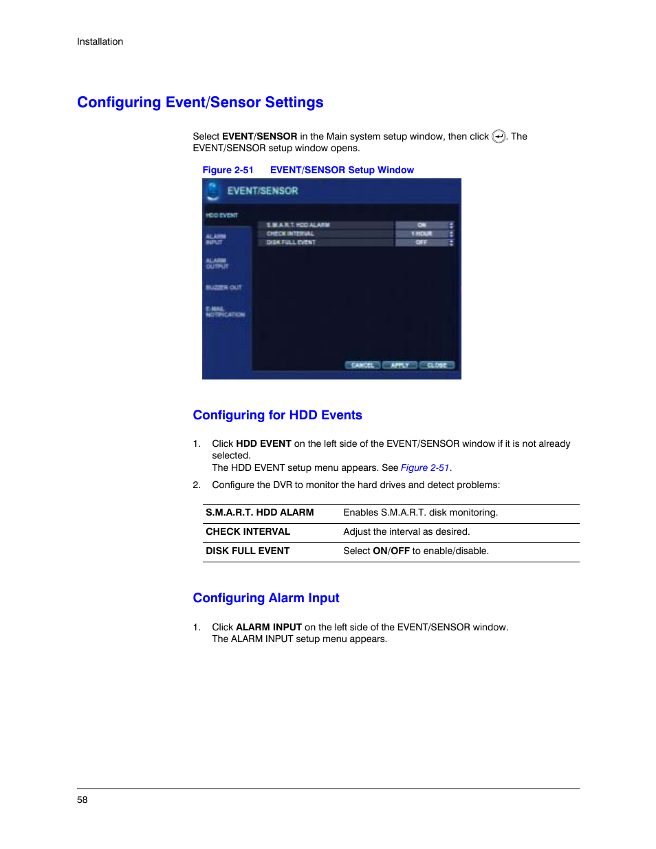 Configuring event/sensor settings, Figure 2-51, Event/sensor setup window | Honeywell HREP4 User Manual | Page 58 / 104