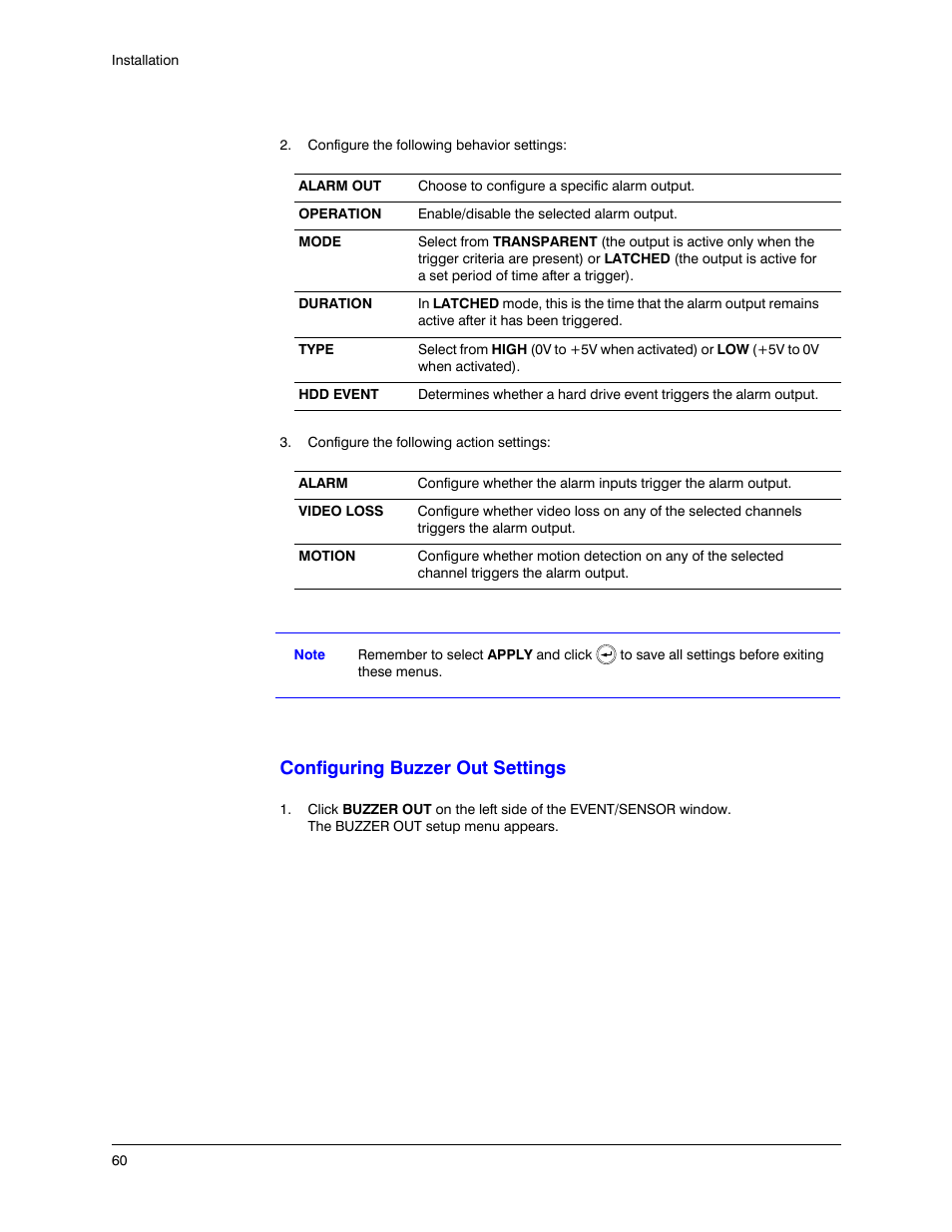 Configuring buzzer out settings | Honeywell HREP4 User Manual | Page 60 / 104