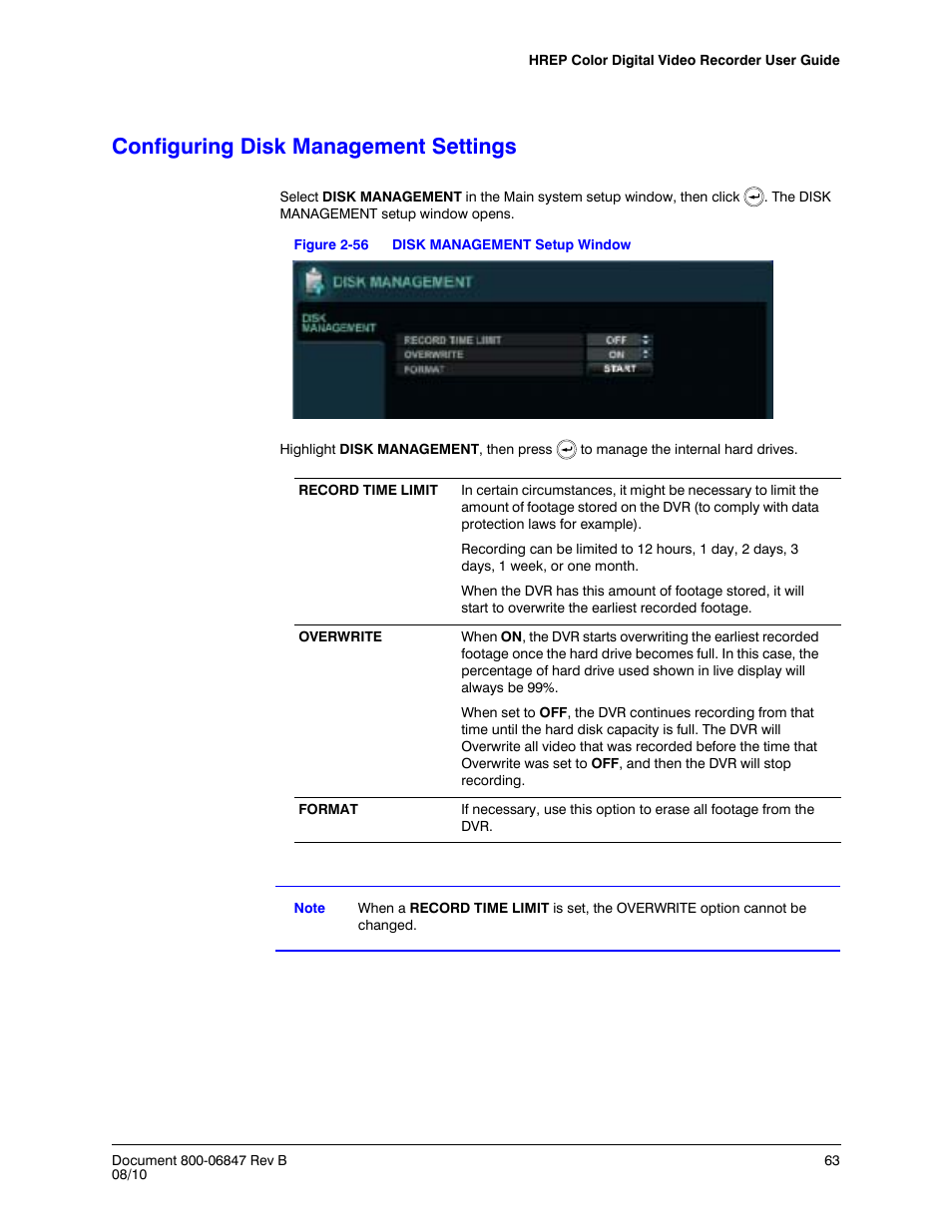 Configuring disk management settings, Figure 2-56, Disk management setup window | Honeywell HREP4 User Manual | Page 63 / 104