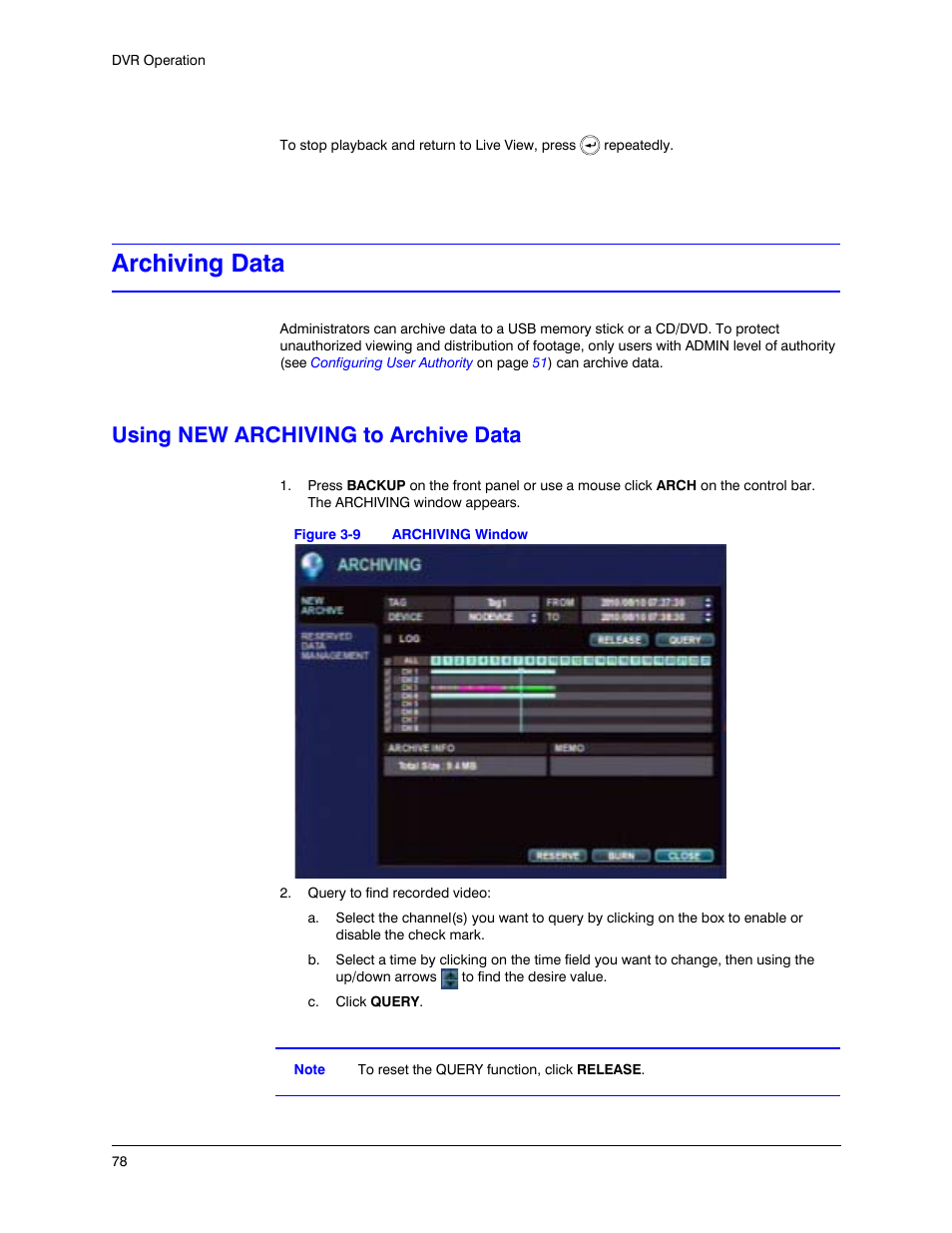 Archiving data, Using new archiving to archive data, Figure 3-9 | Archiving window | Honeywell HREP4 User Manual | Page 78 / 104