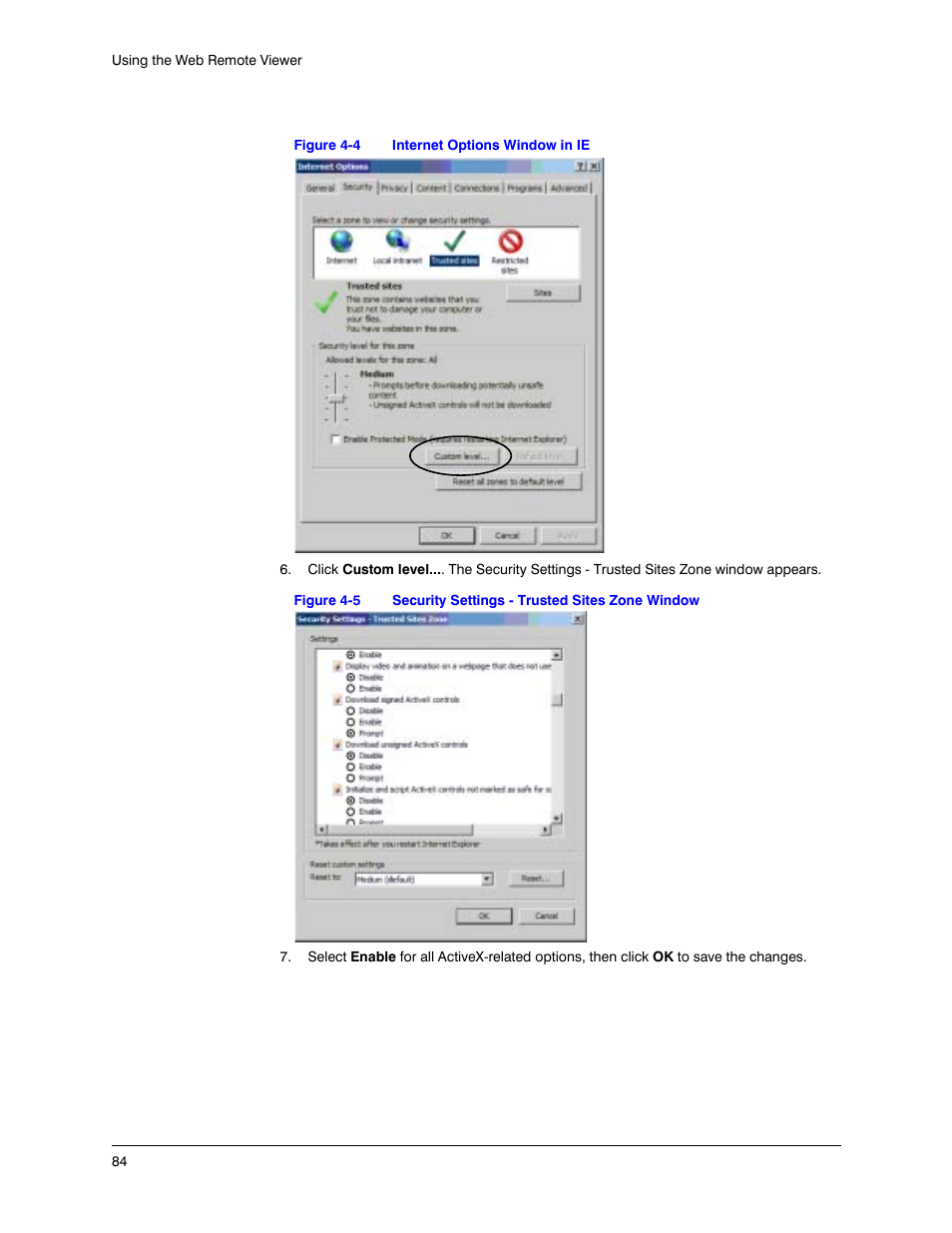 Figure 4-4, Internet options window in ie, Figure 4-5 | Security settings - trusted sites zone window | Honeywell HREP4 User Manual | Page 84 / 104