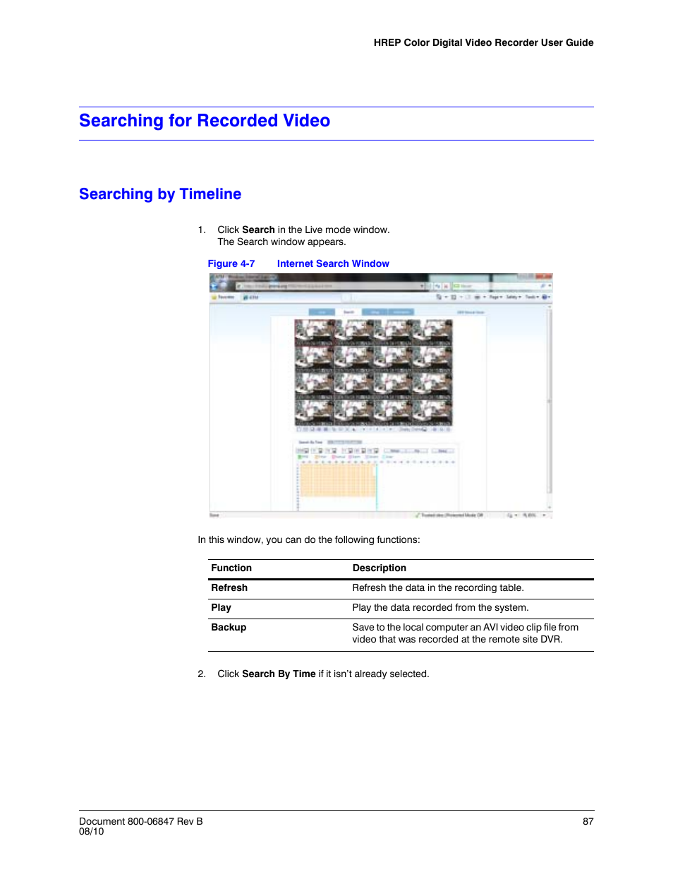 Searching for recorded video, Searching by timeline, Figure 4-7 | Internet search window | Honeywell HREP4 User Manual | Page 87 / 104