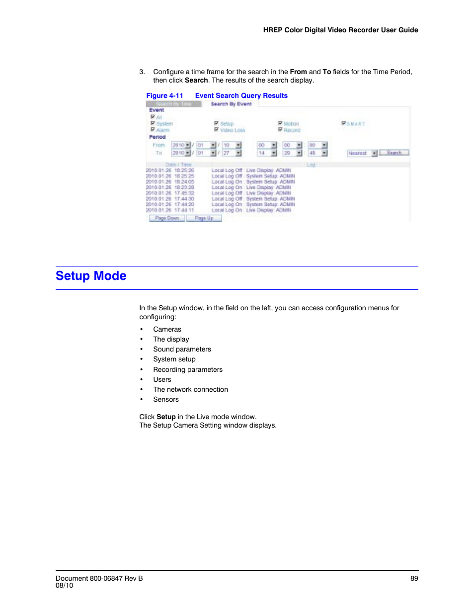 Setup mode, Figure 4-11, Event search query results | Honeywell HREP4 User Manual | Page 89 / 104