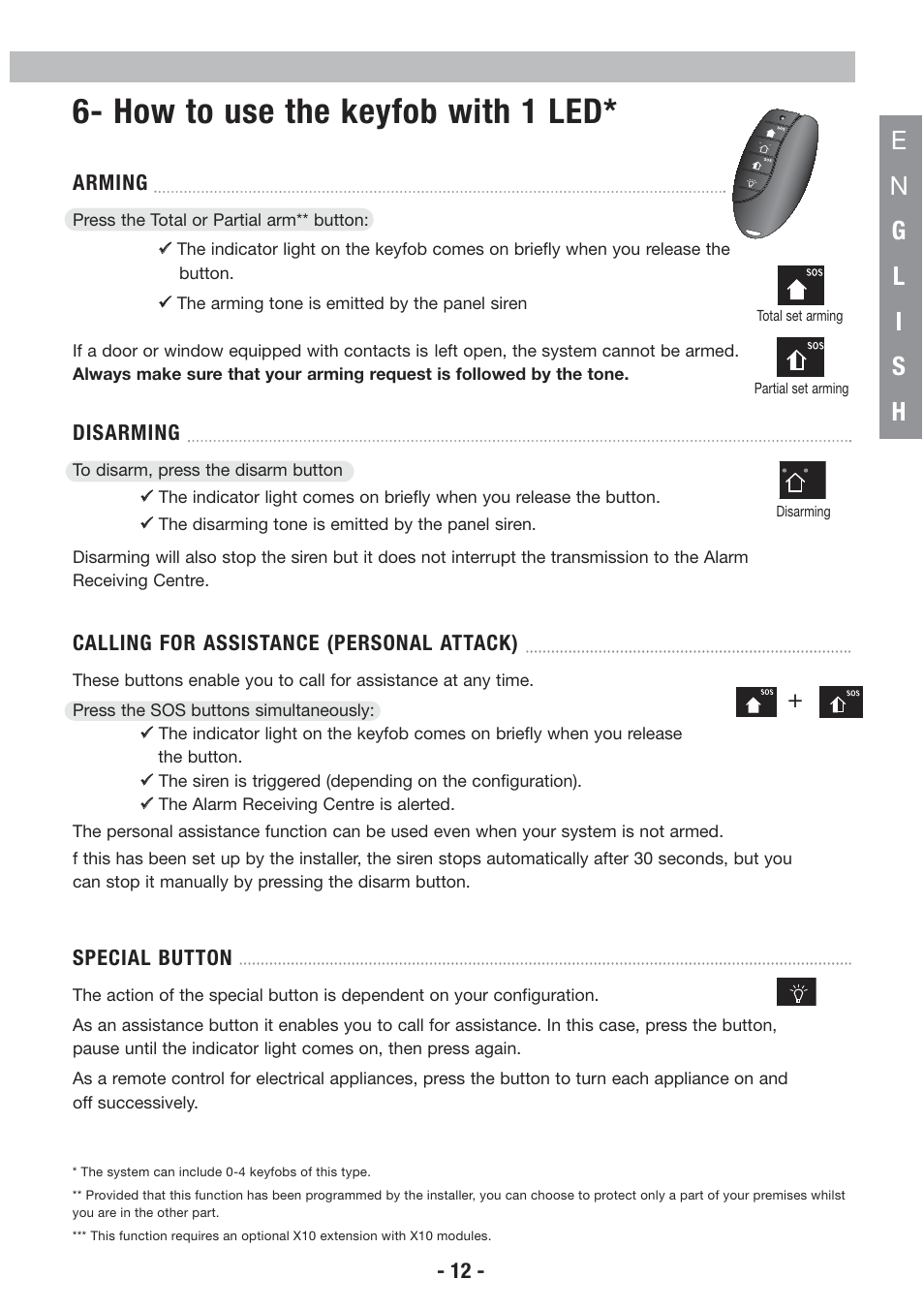 How to use the keyfob with 1 led | Honeywell EKZ008200B User Manual | Page 13 / 97