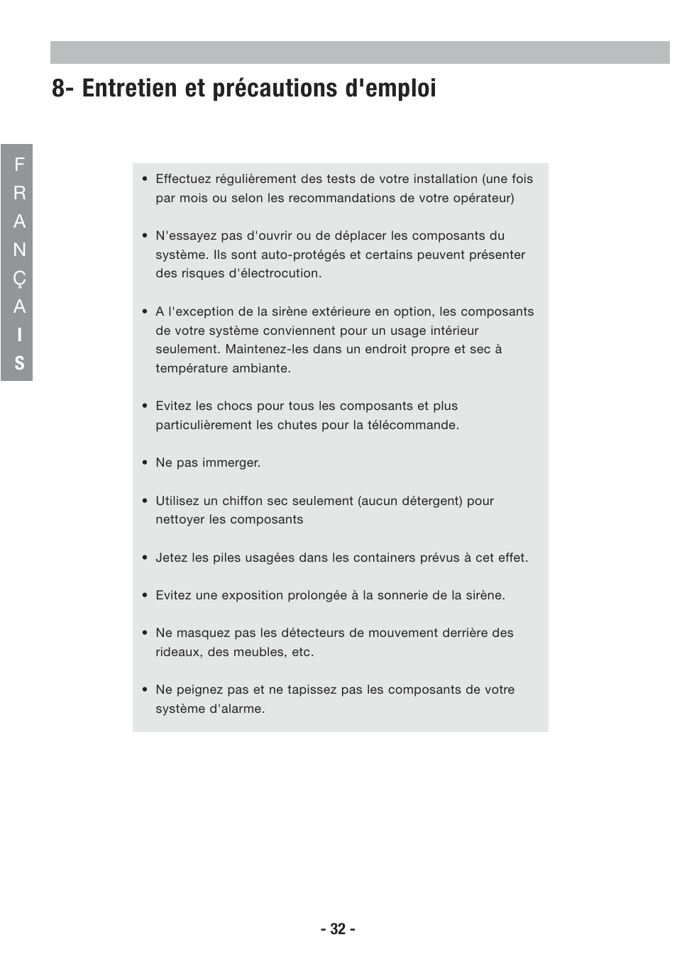 Entretien et précautions d'emploi | Honeywell EKZ008200B User Manual | Page 33 / 97