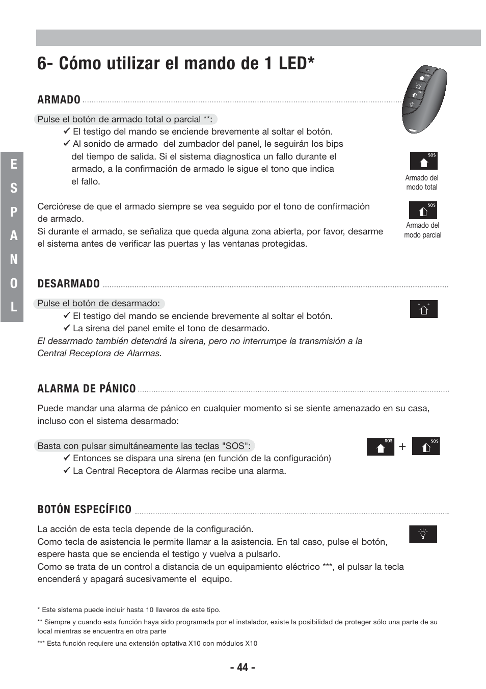 Cómo utilizar el mando de 1 led | Honeywell EKZ008200B User Manual | Page 45 / 97