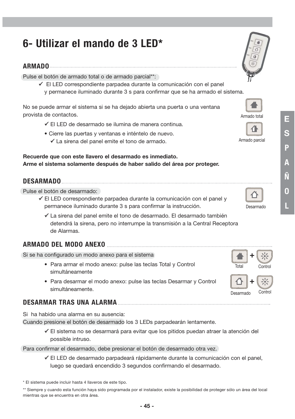 Utilizar el mando de 3 led | Honeywell EKZ008200B User Manual | Page 46 / 97