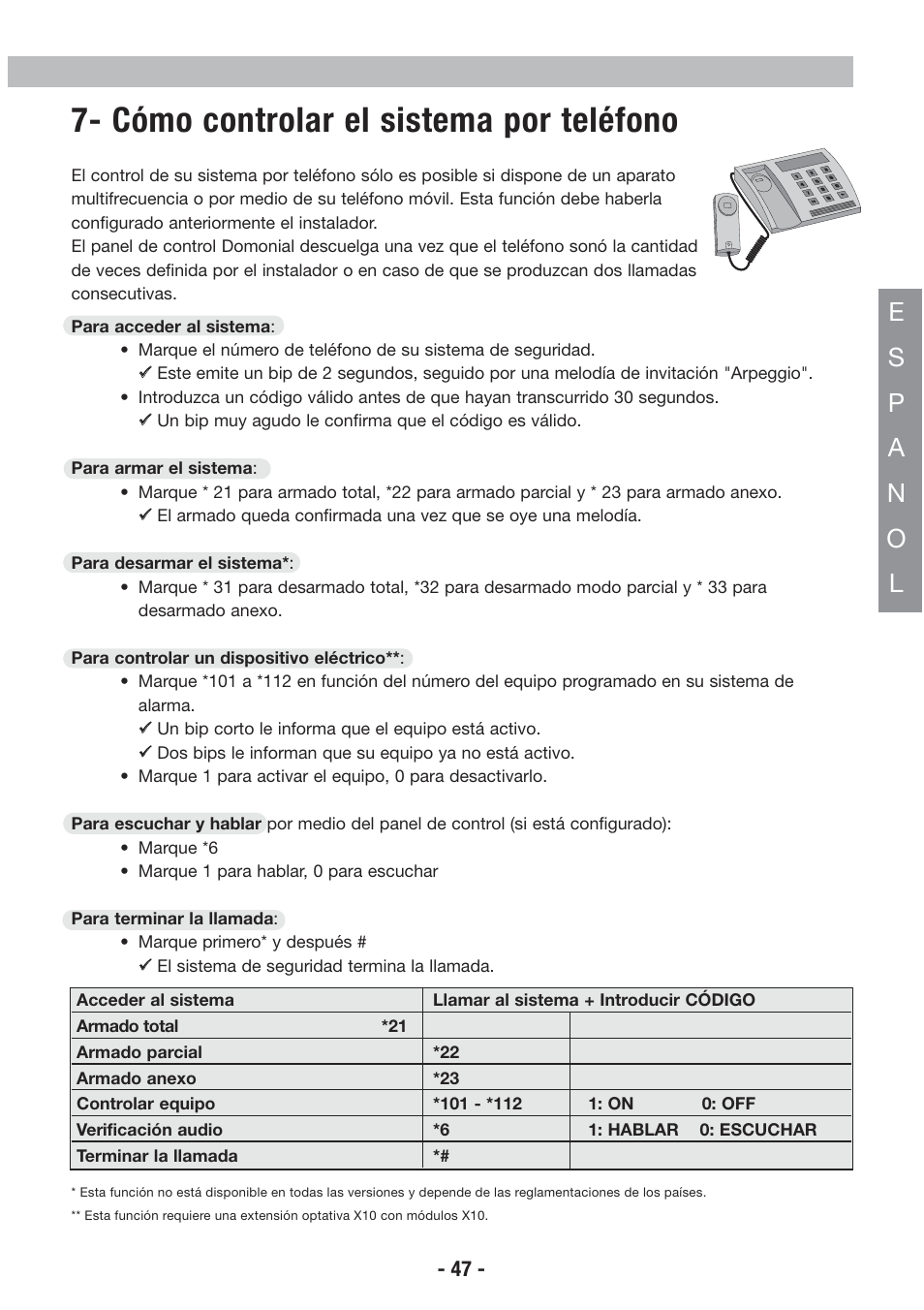 Cómo controlar el sistema por teléfono | Honeywell EKZ008200B User Manual | Page 48 / 97