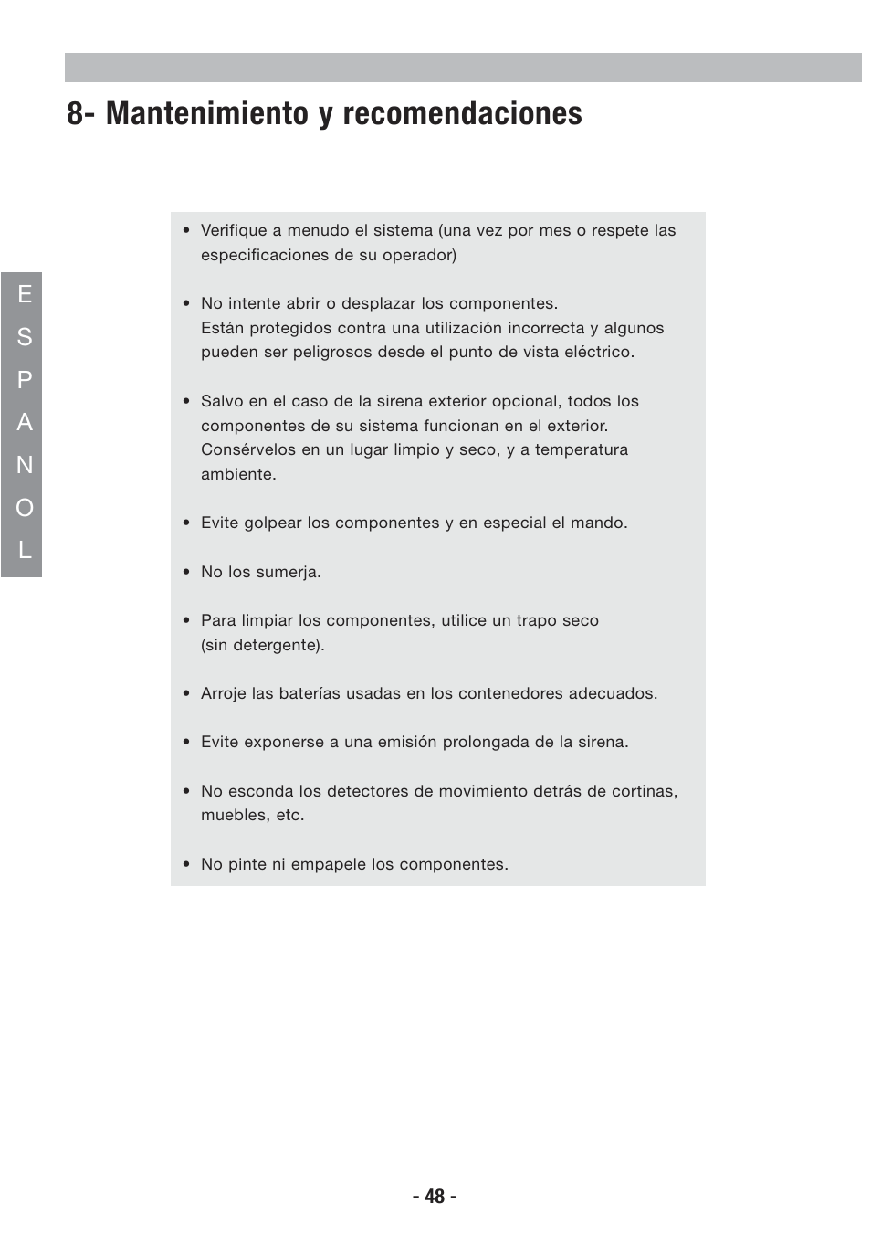 Mantenimiento y recomendaciones | Honeywell EKZ008200B User Manual | Page 49 / 97