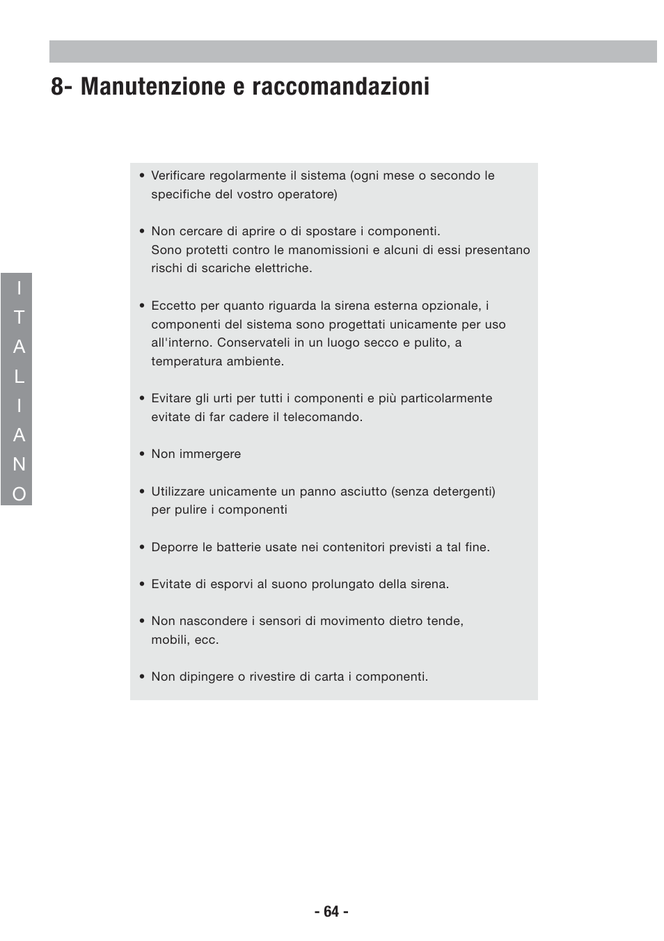 Manutenzione e raccomandazioni | Honeywell EKZ008200B User Manual | Page 65 / 97