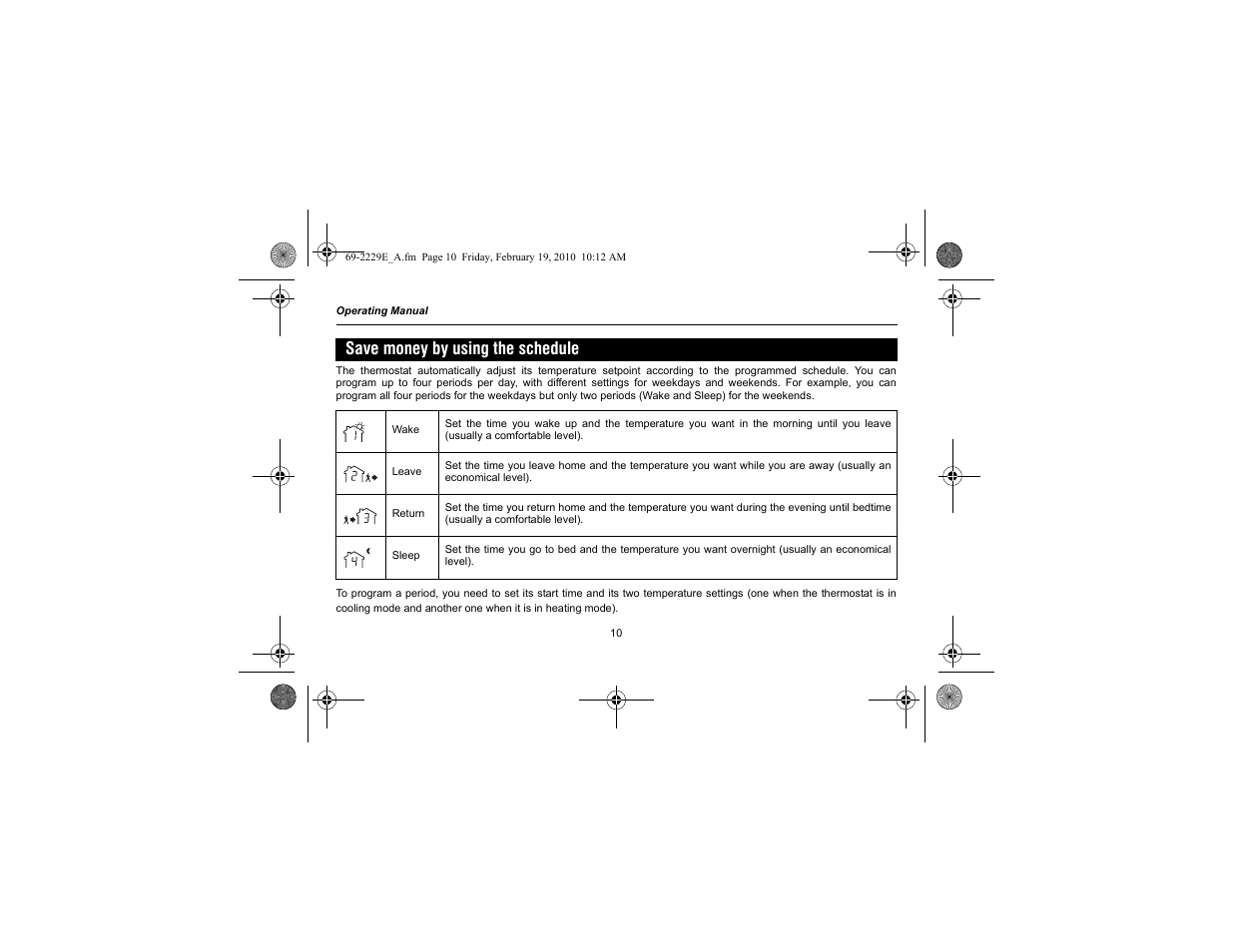 Save money by using the schedule | Honeywell RTH2310 User Manual | Page 12 / 44