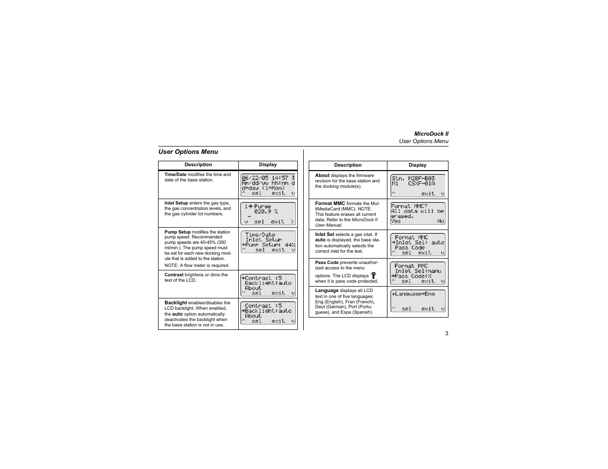 User options menu | Honeywell MicroDock II User Manual | Page 5 / 19