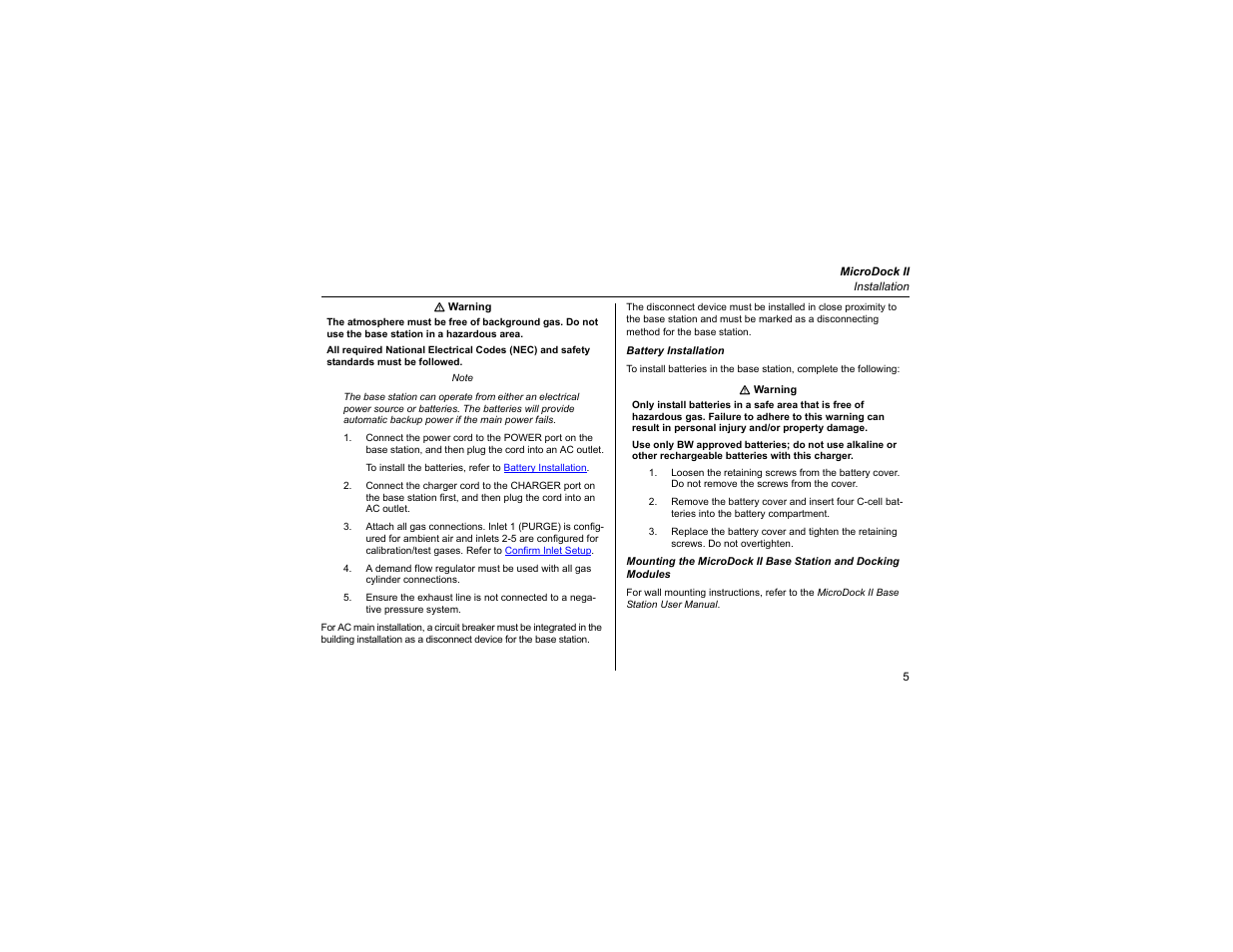 Battery installation | Honeywell MicroDock II User Manual | Page 7 / 19