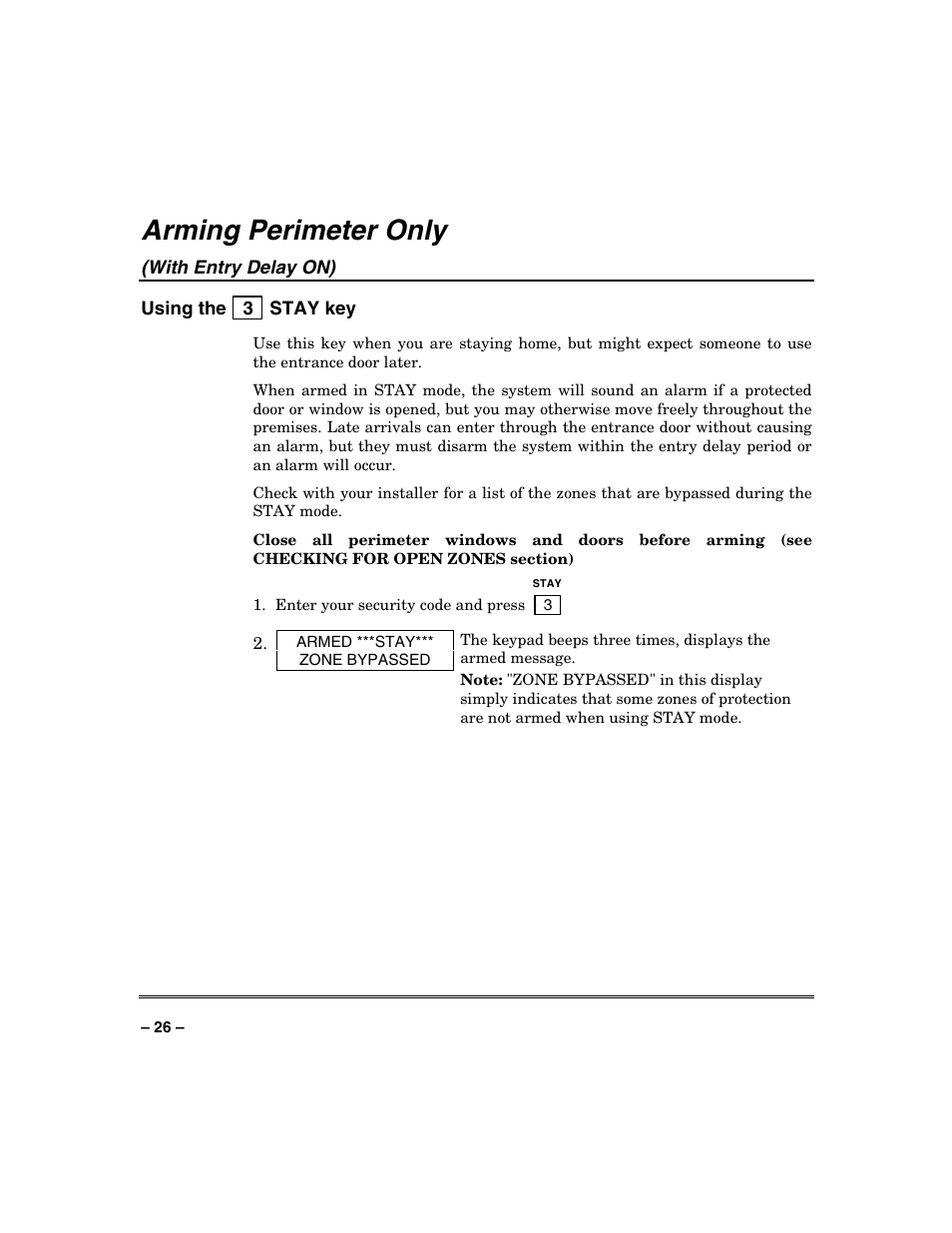 Arming perimeter only | Honeywell SYSTEM OVERVIEW N7003V3 User Manual | Page 26 / 56