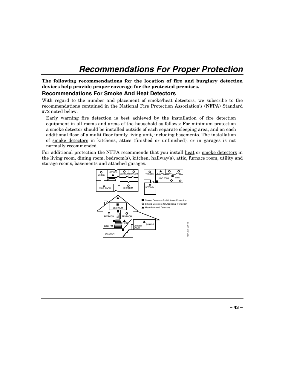 Recommendations for proper protection, Recommendations for smoke and heat detectors | Honeywell SYSTEM OVERVIEW N7003V3 User Manual | Page 43 / 56