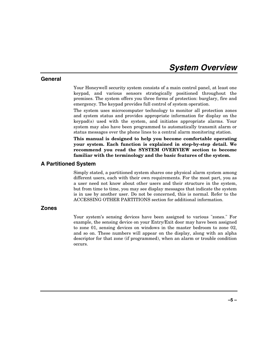 System overview | Honeywell SYSTEM OVERVIEW N7003V3 User Manual | Page 5 / 56