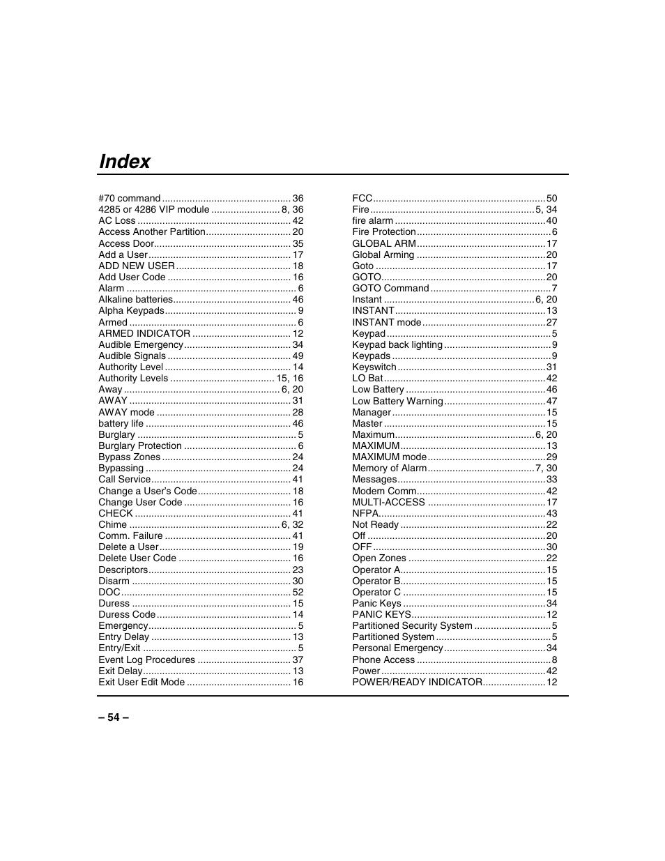 Index | Honeywell SYSTEM OVERVIEW N7003V3 User Manual | Page 54 / 56