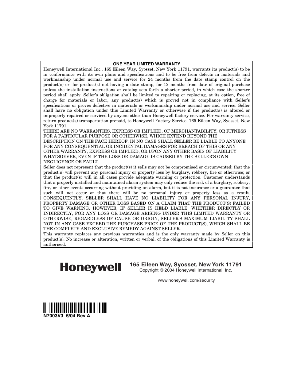 19'l | Honeywell SYSTEM OVERVIEW N7003V3 User Manual | Page 56 / 56