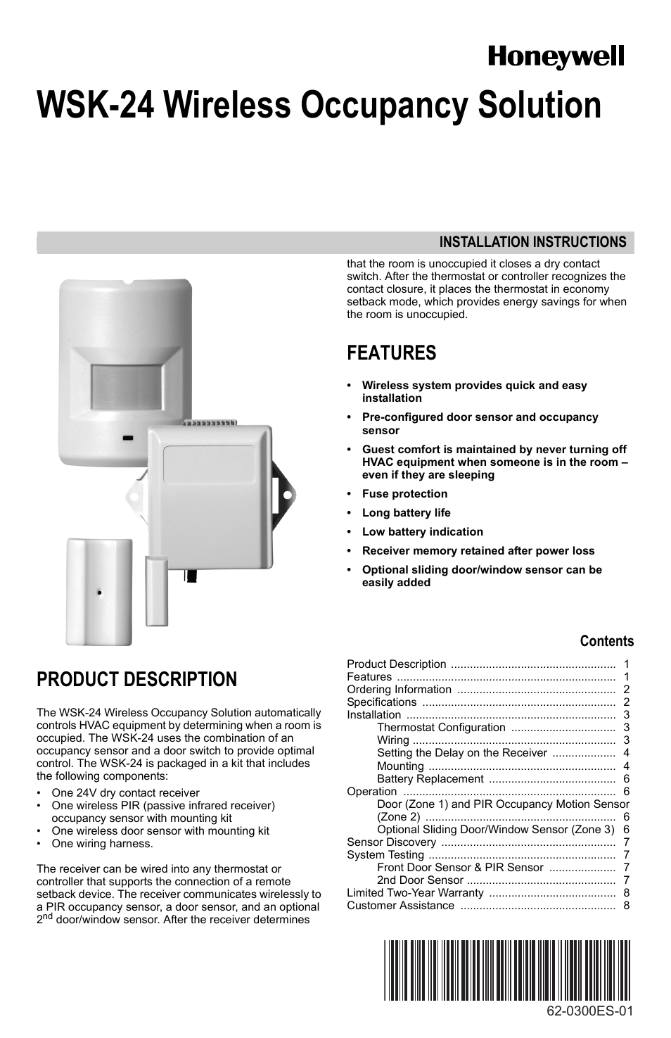 Honeywell WSK-24 User Manual | 16 pages