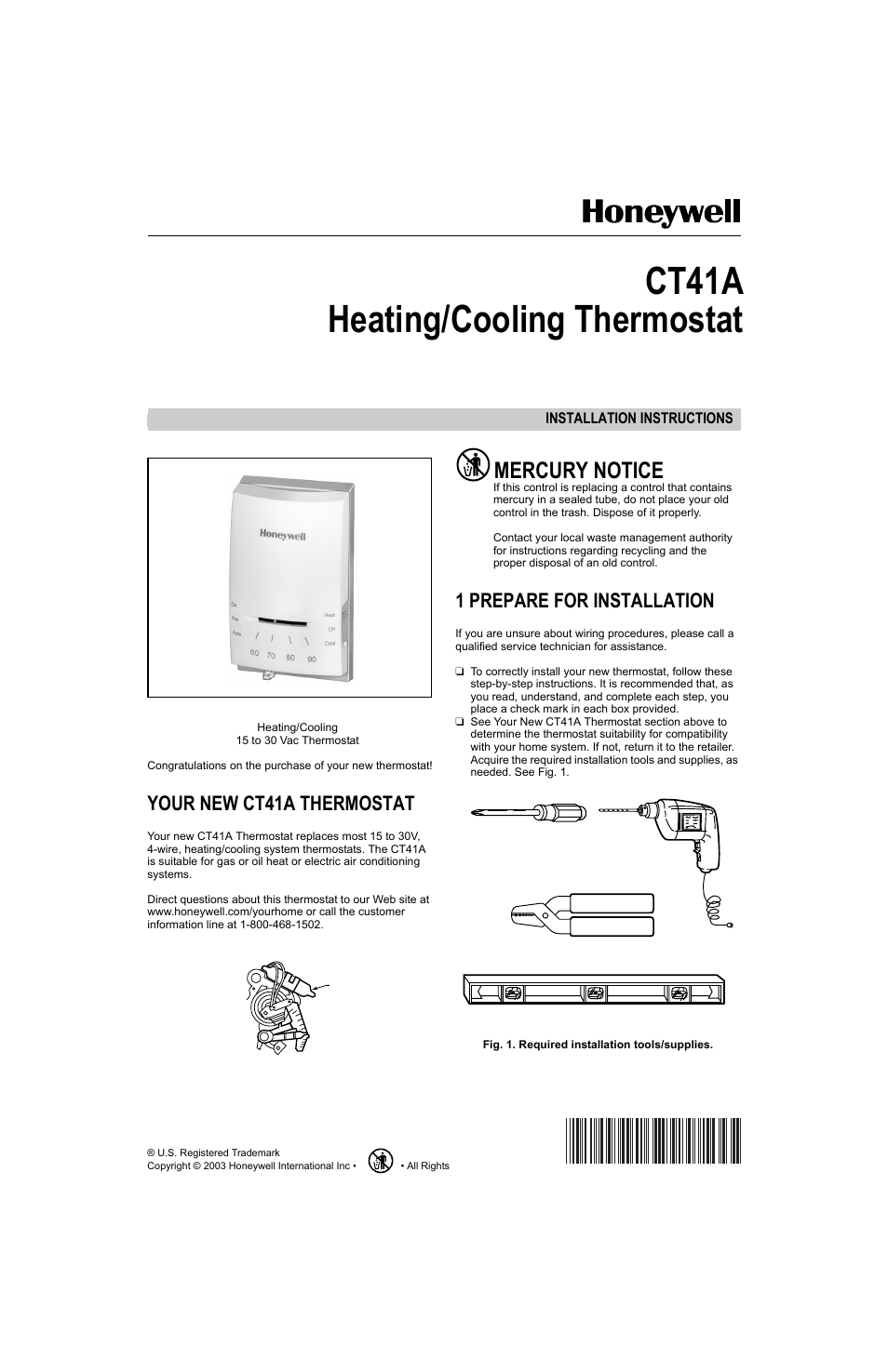 Honeywell CT41A User Manual | 8 pages