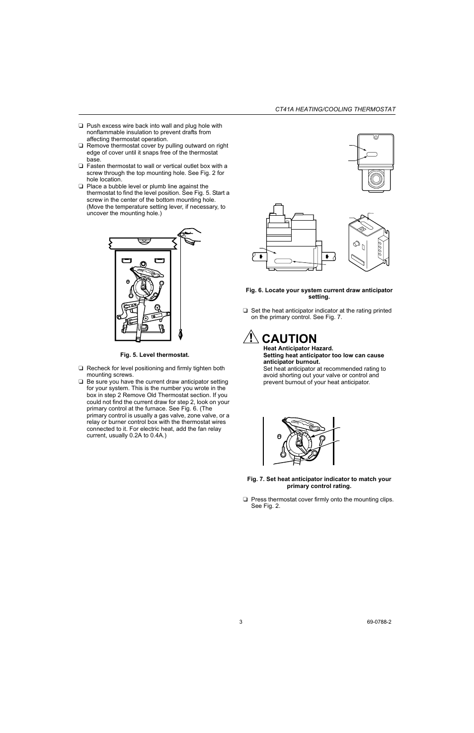 Caution, Ct41a heating/cooling thermostat | Honeywell CT41A User Manual | Page 3 / 8