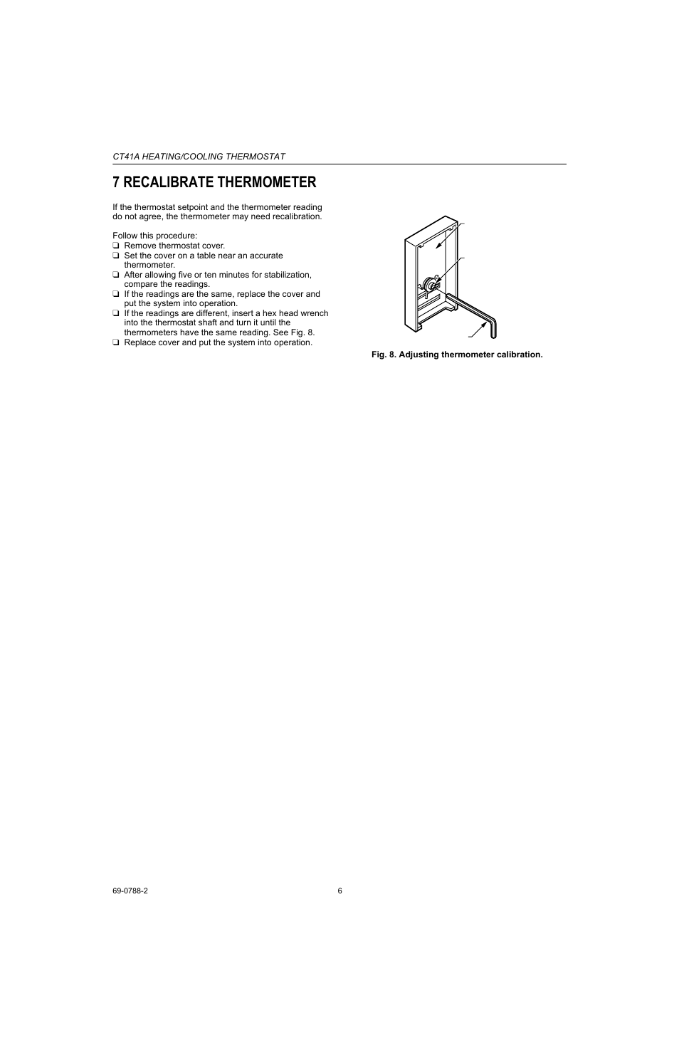 7 recalibrate thermometer | Honeywell CT41A User Manual | Page 6 / 8