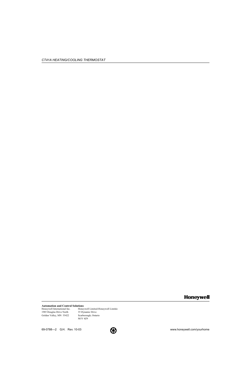 Honeywell CT41A User Manual | Page 8 / 8