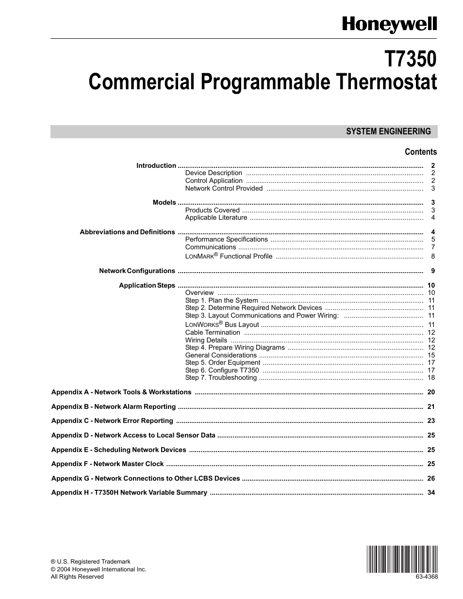 Honeywell COMMERCIAL PROGRAMMABLE T7350 User Manual | 44 pages