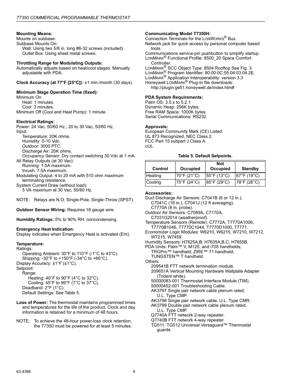 Honeywell COMMERCIAL PROGRAMMABLE T7350 User Manual | Page 6 / 44